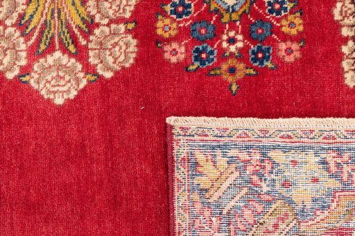 Close-up detail of 1940s Tabriz rug from Iran / Persia showing Wool weave
