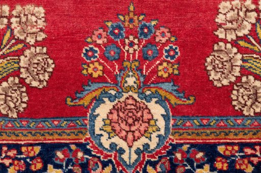Full view of 1940s Tabriz rug from Iran / Persia, 452 × 95 cm in Red tones