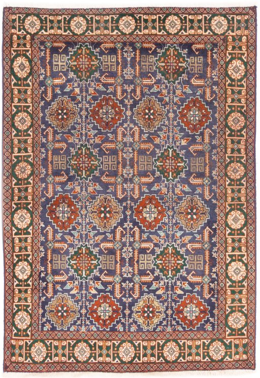 Full view of 1970s Tabriz rug from Iran / Persia, 145 × 100 cm in Dark blue tones
