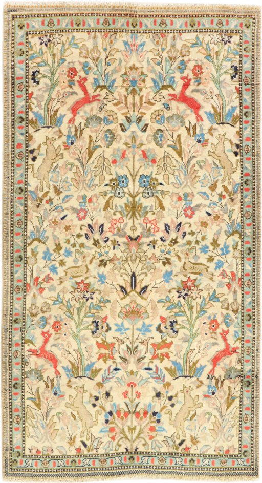 Full view of 2000s Tabriz rug from Iran / Persia, 185 × 103 cm in Cream tones