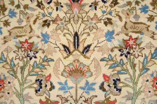 Full view of 2000s Tabriz rug from Iran / Persia, 185 × 103 cm in Cream tones