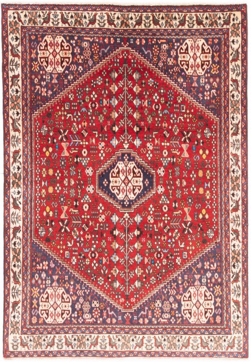 Full view of 1973s Tabriz rug from Iran / Persia, 148 × 104 cm in Red tones