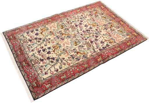 Corner detail of 1980s Tabriz rug showing border pattern and Wool pile