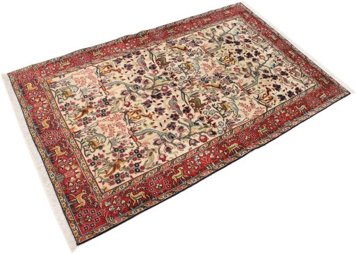 Close-up detail of 1980s Tabriz rug from Iran / Persia showing Wool weave