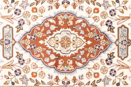 Full view of 2005s Tabriz rug from Iran / Persia, 217 × 76 cm in Cream tones