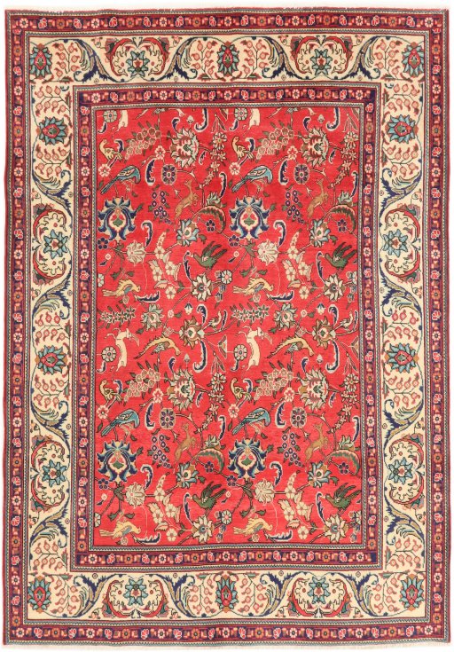 Full view of 2000s Tabriz rug from Iran / Persia, 288 × 200 cm in Red tones