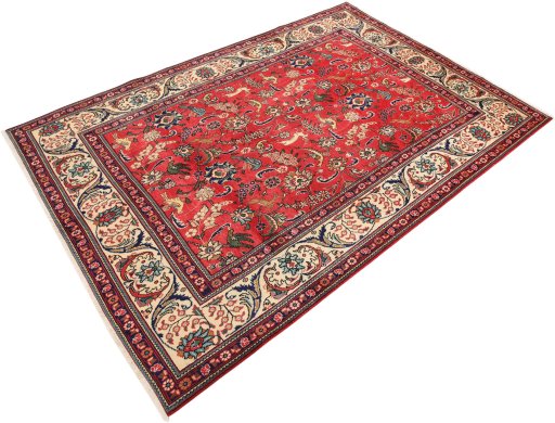 Close-up detail of 2000s Tabriz rug from Iran / Persia showing Wool weave