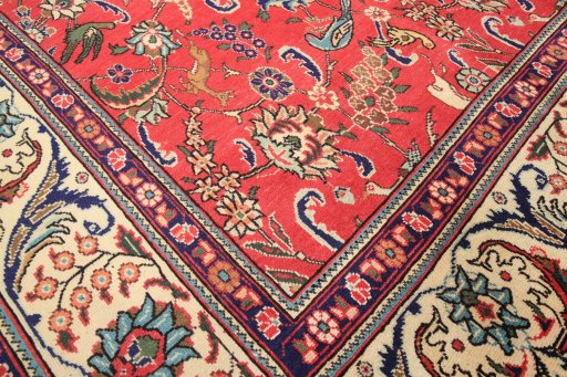 Close-up detail of 2000s Tabriz rug from Iran / Persia showing Wool weave