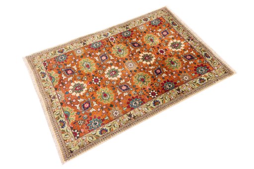 Close-up detail of 1999s Tabriz rug from Iran / Persia showing Wool weave