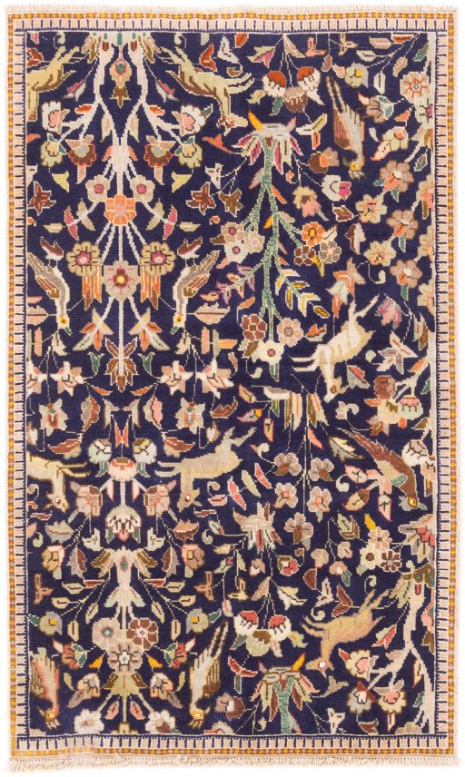Full view of 1980s Tabriz rug from Iran / Persia, 133 × 80 cm in Dark blue tones