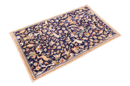 Corner detail of 1980s Tabriz rug showing border pattern and Wool pile