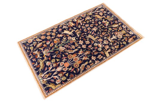 Close-up detail of 1980s Tabriz rug from Iran / Persia showing Wool weave