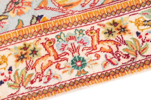 Backside of handmade 2003s Tabriz rug showing knot structure and weave density