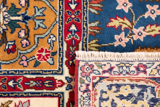 Full view of 2005s Tabriz rug from Iran / Persia, 215 × 117 cm in Multi Color tones
