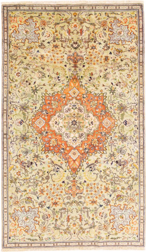 Full view of 1978s Tabriz rug from Iran / Persia, 242 × 143 cm in Cream tones