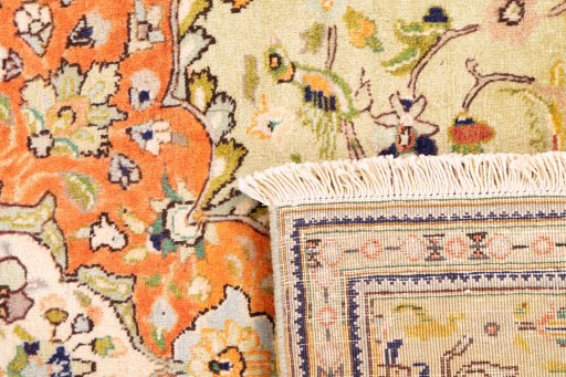 Close-up detail of 1978s Tabriz rug from Iran / Persia showing Wool weave