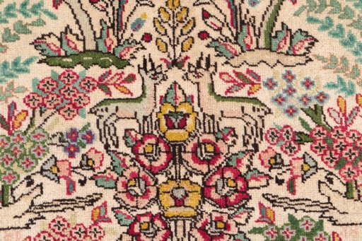 Close-up detail of 2000s Tabriz rug from Iran / Persia showing Wool weave
