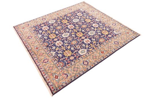 Corner detail of 1985s Tabriz rug showing border pattern and Wool pile