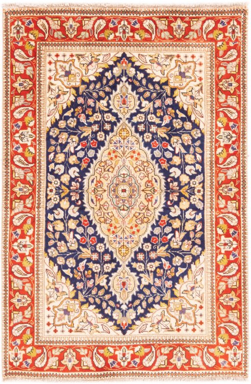 Full view of 2006s Tabriz rug from Iran / Persia, 147 × 97 cm in Dark blue tones