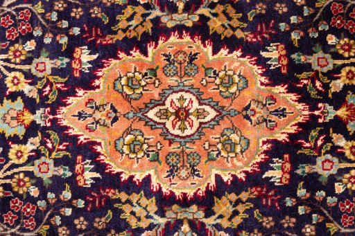 Full view of 2006s Tabriz rug from Iran / Persia, 147 × 107 cm in Dark blue tones