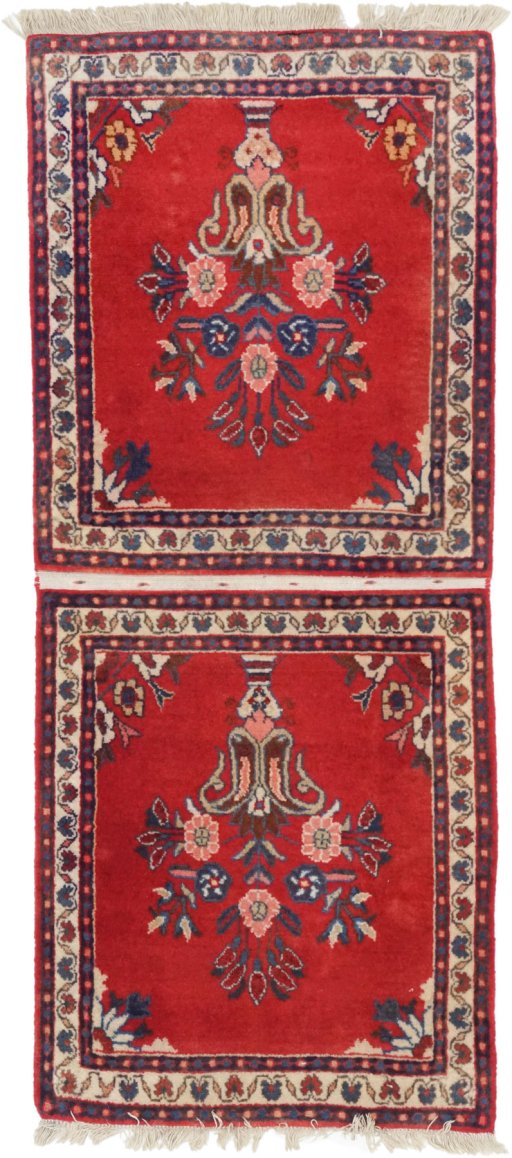 Full view of 1990s Tabriz rug from Iran / Persia, 85 × 60 cm in Red tones