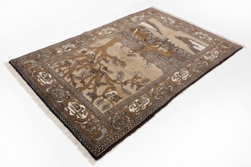 Close-up detail of 1990s Tabriz rug from Iran / Persia showing Wool weave