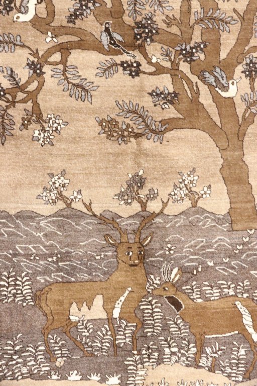 Close-up detail of 1990s Tabriz rug from Iran / Persia showing Wool weave