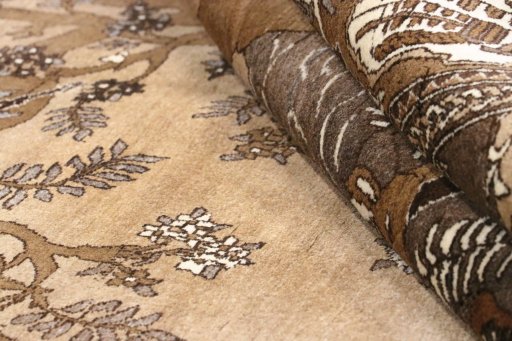 Full view of 1990s Tabriz rug from Iran / Persia, 209 × 135 cm in Beige tones