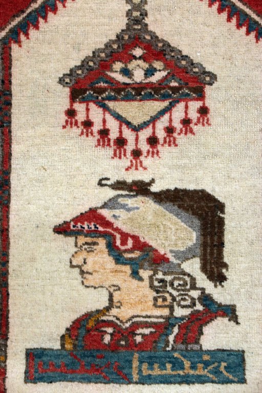 Close-up detail of 1990s Tabriz rug from Iran / Persia showing Wool weave