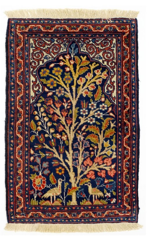 Full view of 2000s Tabriz rug from Iran / Persia, 80 × 53 cm in Dark blue tones