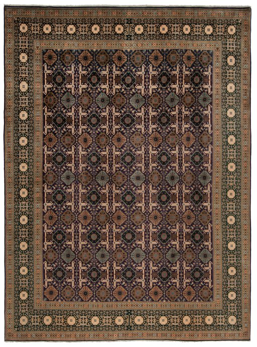 Full view of New Tabriz rug from Iran / Persia, 340 × 250 cm in Multi Color tones