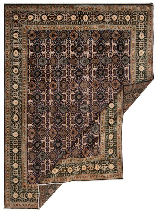 Full view of New Tabriz rug from Iran / Persia, 340 × 250 cm in Multi Color tones