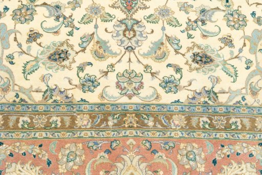 Close-up detail of 2019s Tabriz rug from Iran / Persia showing Wool weave