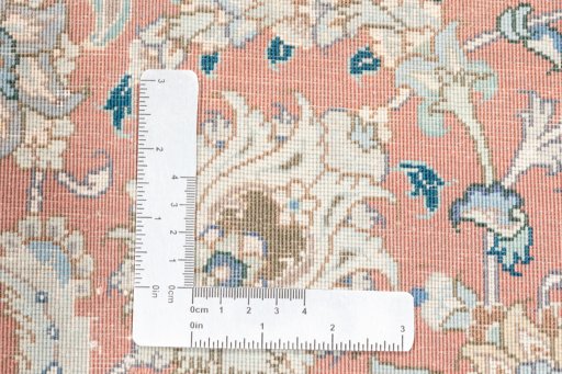 Close-up detail of 2019s Tabriz rug from Iran / Persia showing Wool weave