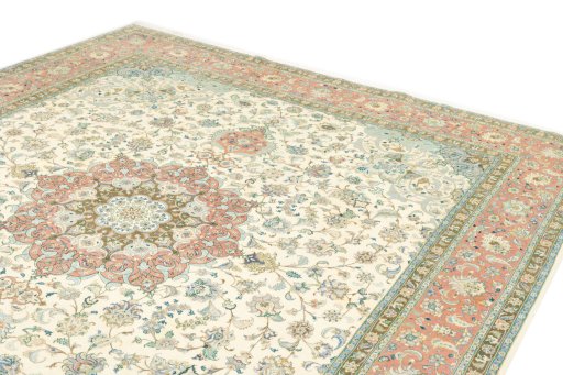Surface texture of 2019s Tabriz rug with natural Wool and intricate pattern