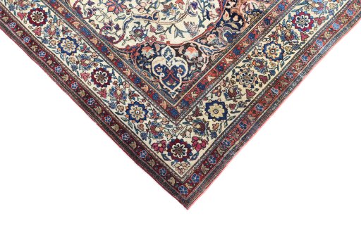 Backside of handmade 1900s Tehran rug showing knot structure and weave density