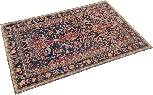 Close-up detail of 1900s Tehran rug from Iran / Persia showing Wool weave