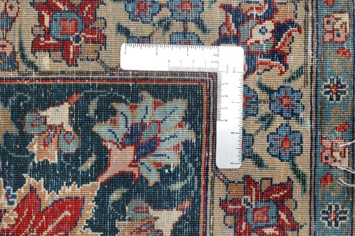 Surface texture of 1950s Tehran rug with natural Wool and intricate pattern