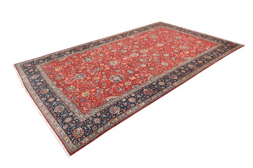 Corner detail of 1950s Tehran rug showing border pattern and Wool pile