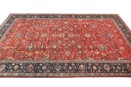 Surface texture of 1950s Tehran rug with natural Wool and intricate pattern