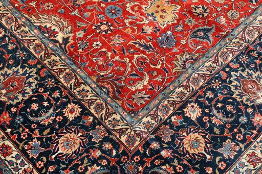 Full view of 1950s Tehran rug from Iran / Persia, 660 × 396 cm in Red tones