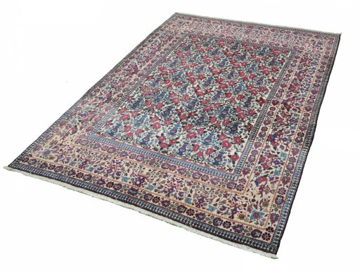 Close-up detail of 1930s Tehran rug from Iran / Persia showing Wool weave