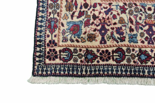 Close-up detail of 1930s Tehran rug from Iran / Persia showing Wool weave