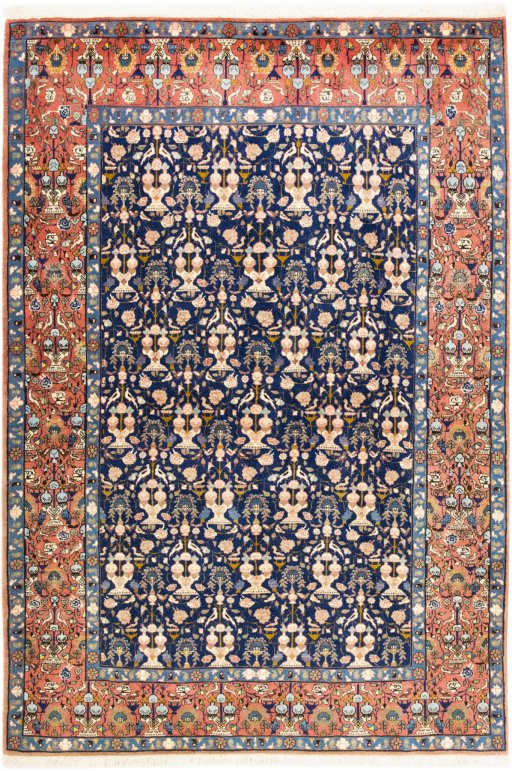 Full view of 1940s Varamin rug from Iran / Persia, 212 × 146 cm in Blue tones