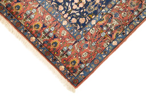 Backside of handmade 1940s Varamin rug showing knot structure and weave density
