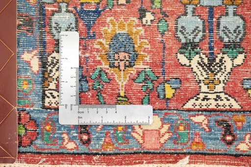 Close-up detail of 1940s Varamin rug from Iran / Persia showing Wool weave