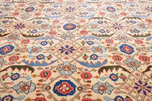 Backside of handmade 2000s Varamin rug showing knot structure and weave density