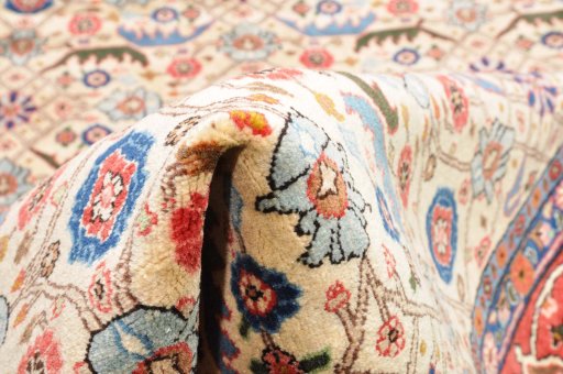 Backside of handmade 2000s Varamin rug showing knot structure and weave density