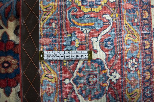 Close-up detail of 2000s Varamin rug from Iran / Persia showing Wool weave