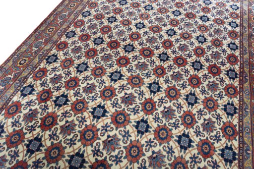 Backside of handmade 2000s Varamin rug showing knot structure and weave density